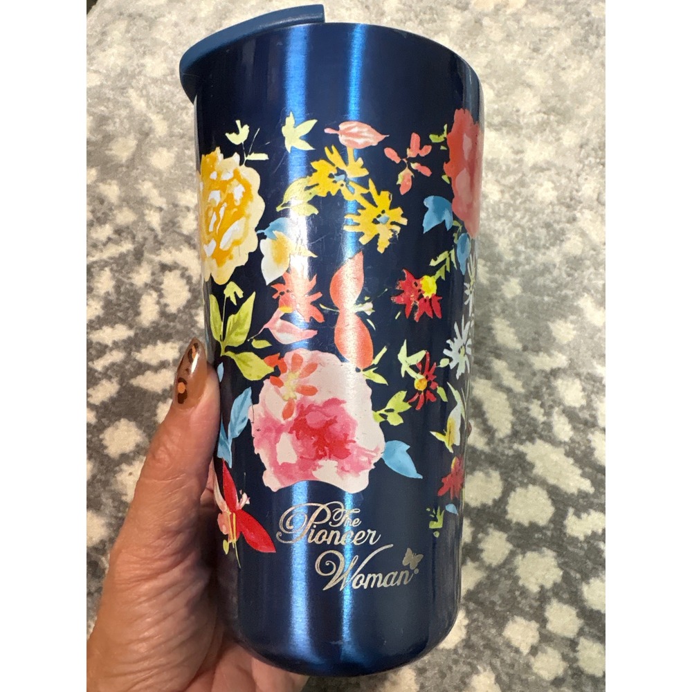 Pioneer Woman Blue Floral Stainless Steel Insulated Travel Tumbler with Lid